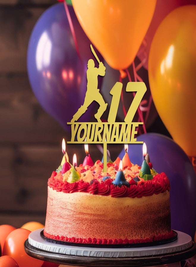 Yellow Nuts Personalised Cricket Cake Topper For Birthday Acrylic Golden Sports Theme Boys Mens Girls Wedding Anniversary Props Cake Decor Decoration (Style 2) - Image 2